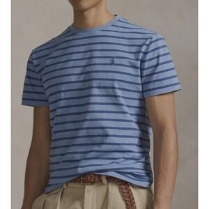 MENS POLO RALPH LAUREN S/S T-SHIRT~SZ LRG~STRIPES / BLUE~NWT
